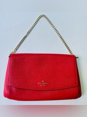 kate spade Red Saffiano Leather Shoulder Bag with Gold Chain